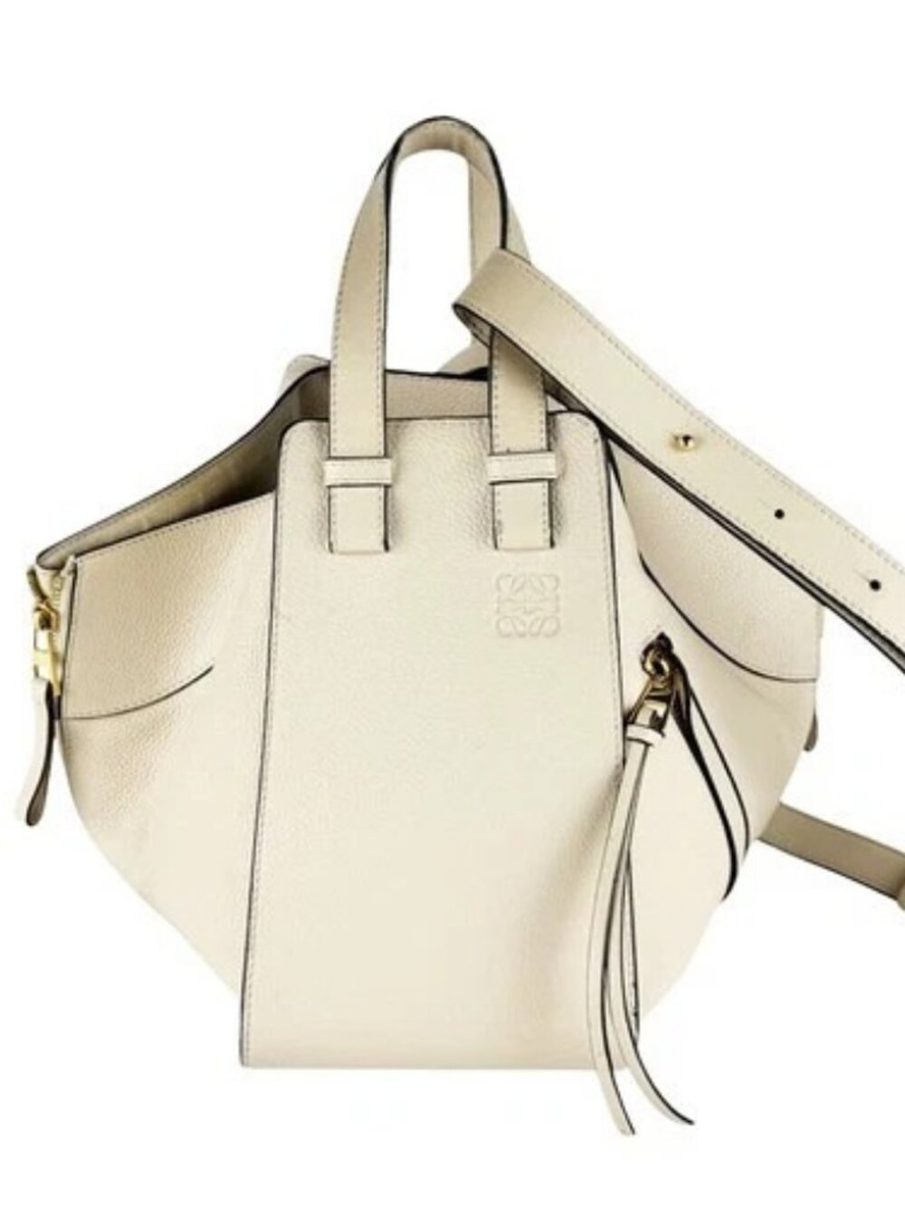 Auth LOEWE Hammock Shoulder Bag Handbag Cream Leather/Goldtone - z10411